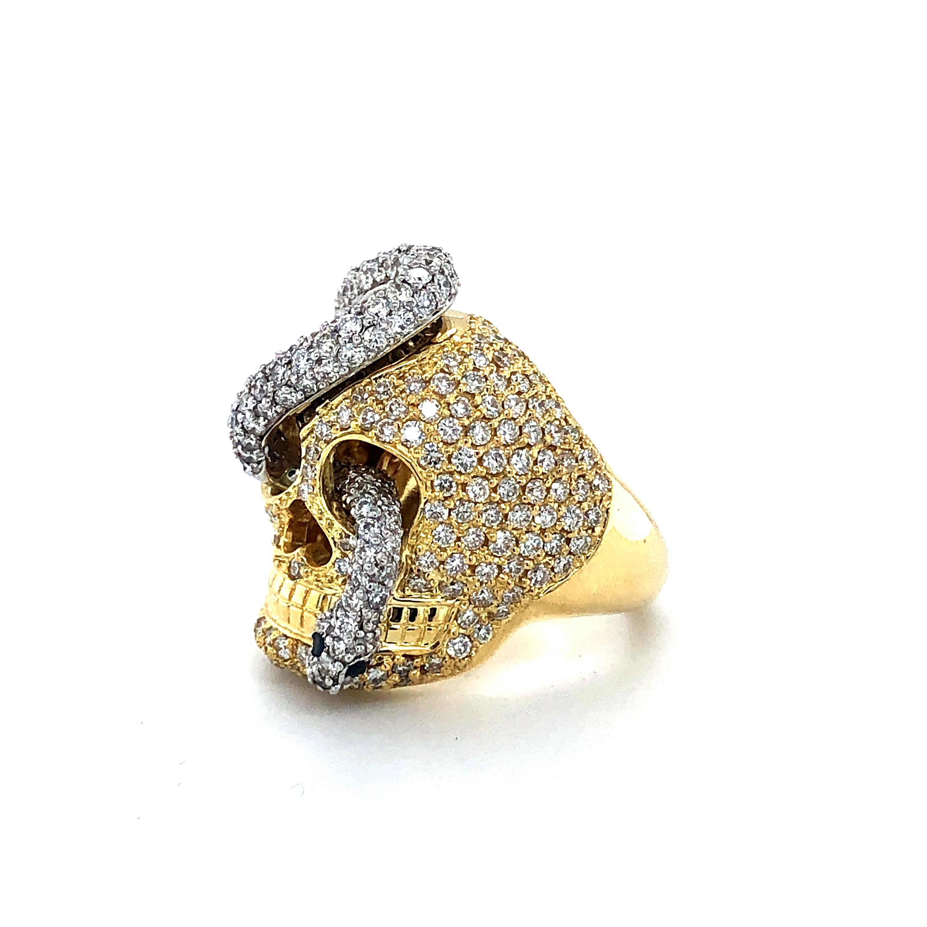 18kt White & Yellow Gold Diamond Snake and Skull Ring  Handmade 4.95ct  1