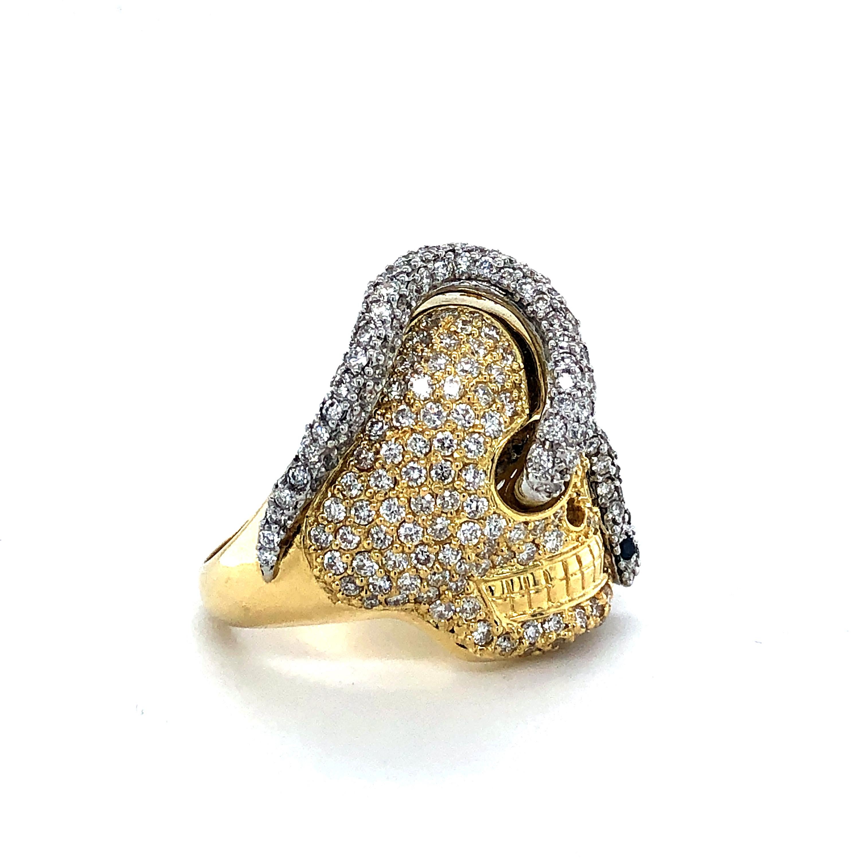 18kt White & Yellow Gold Diamond Snake and Skull Ring  Handmade 4.95ct  6