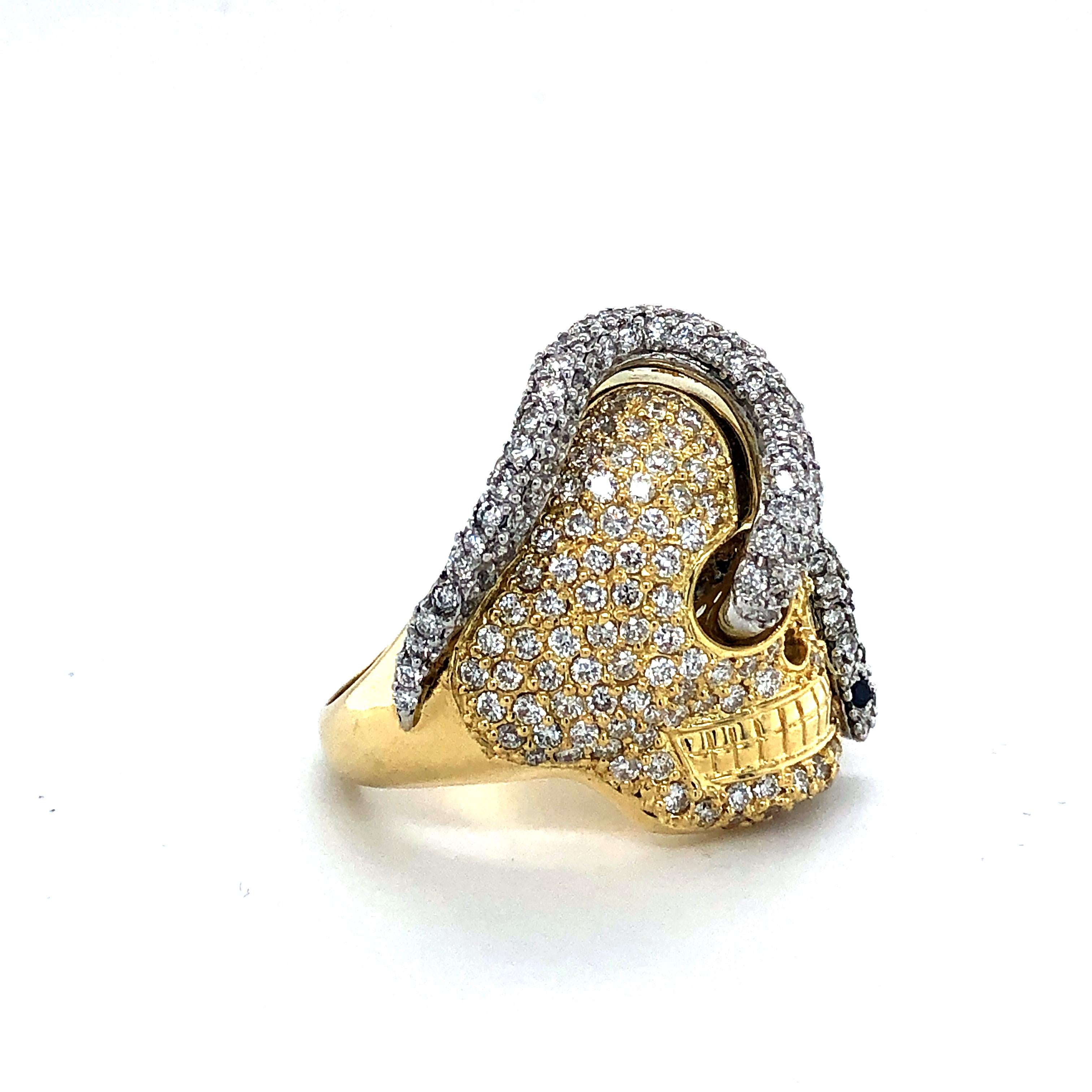 18kt White & Yellow Gold Diamond Snake and Skull Ring  Handmade 4.95ct  8