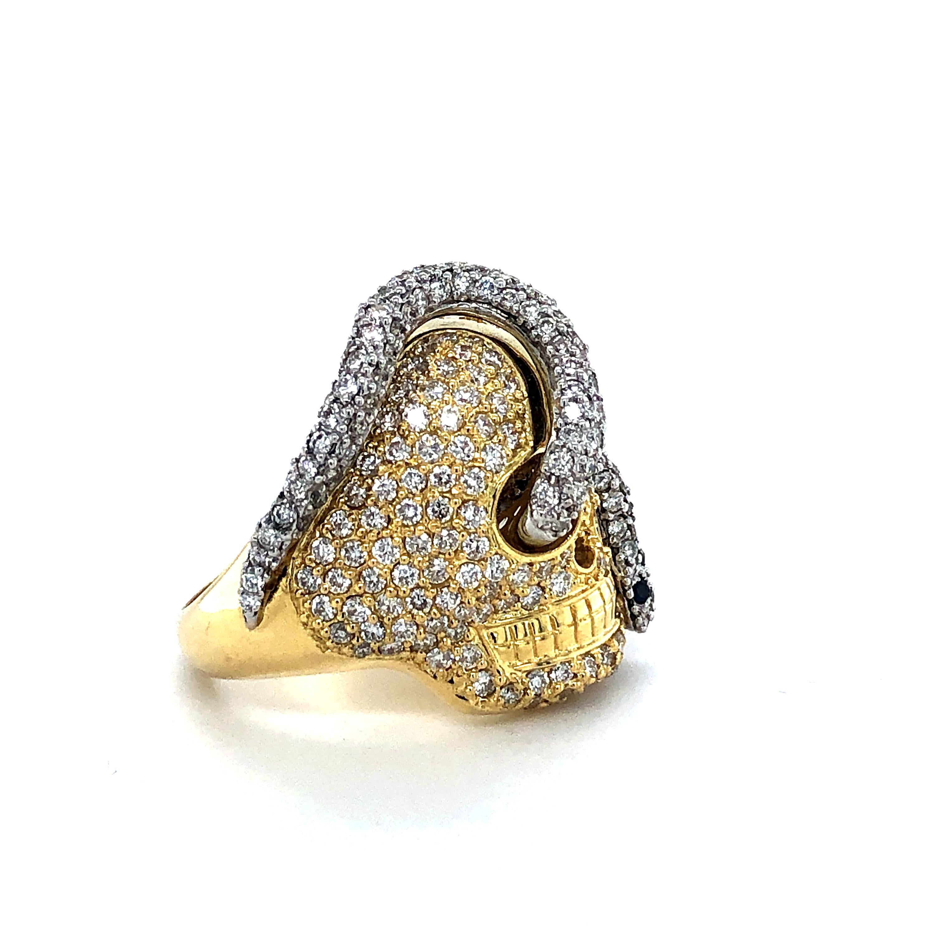 18kt White & Yellow Gold Diamond Snake and Skull Ring  Handmade 4.95ct  10