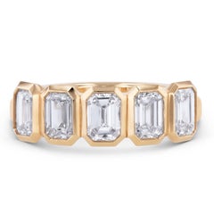 Handmade 5 Emerald Cut Diamond 18kt Yellow Gold Band Ring