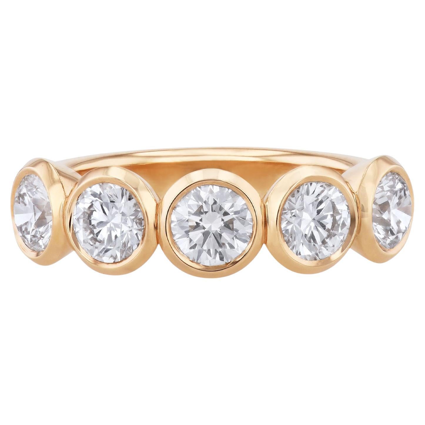 Handgefertigter 5 runde Diamanten 18kt Gelbgold Band Ring