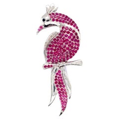 Handmade Ruby Peacock Brooch Pin 925 Solid Sterling Silver Unisex Brooch