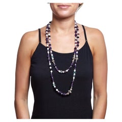 Handmade 60" Necklace with Amethyst, Fluorite, Rose Quartz, Sterling