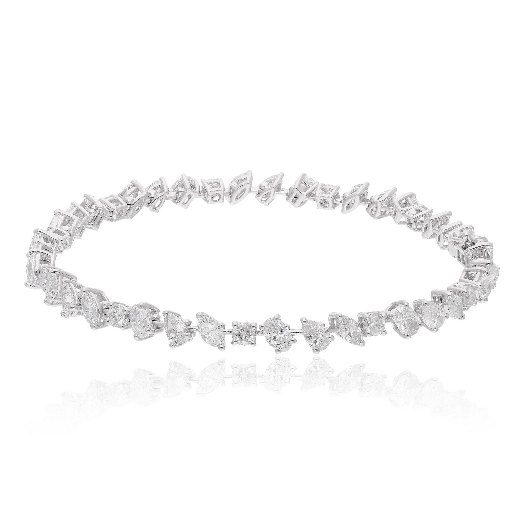Pulsera de tenis hecha a mano con diamantes talla múltiple de 6,48 quilates Joyas de oro blanco de 14 quilates Corte mixto en venta