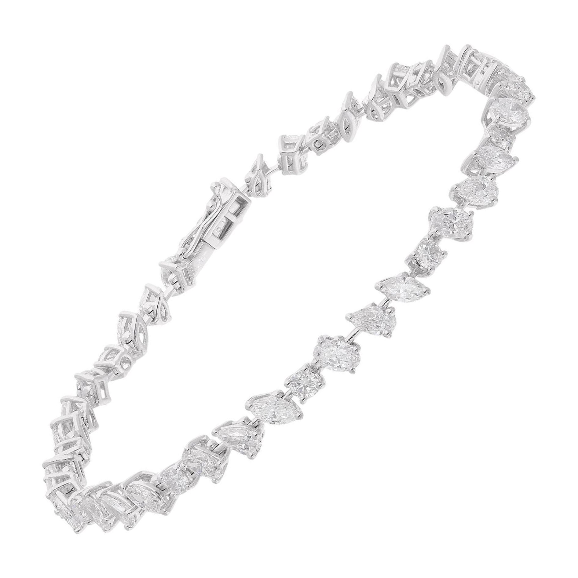 Pulsera de tenis hecha a mano con diamantes talla múltiple de 6,48 quilates Joyas de oro blanco de 14 quilates