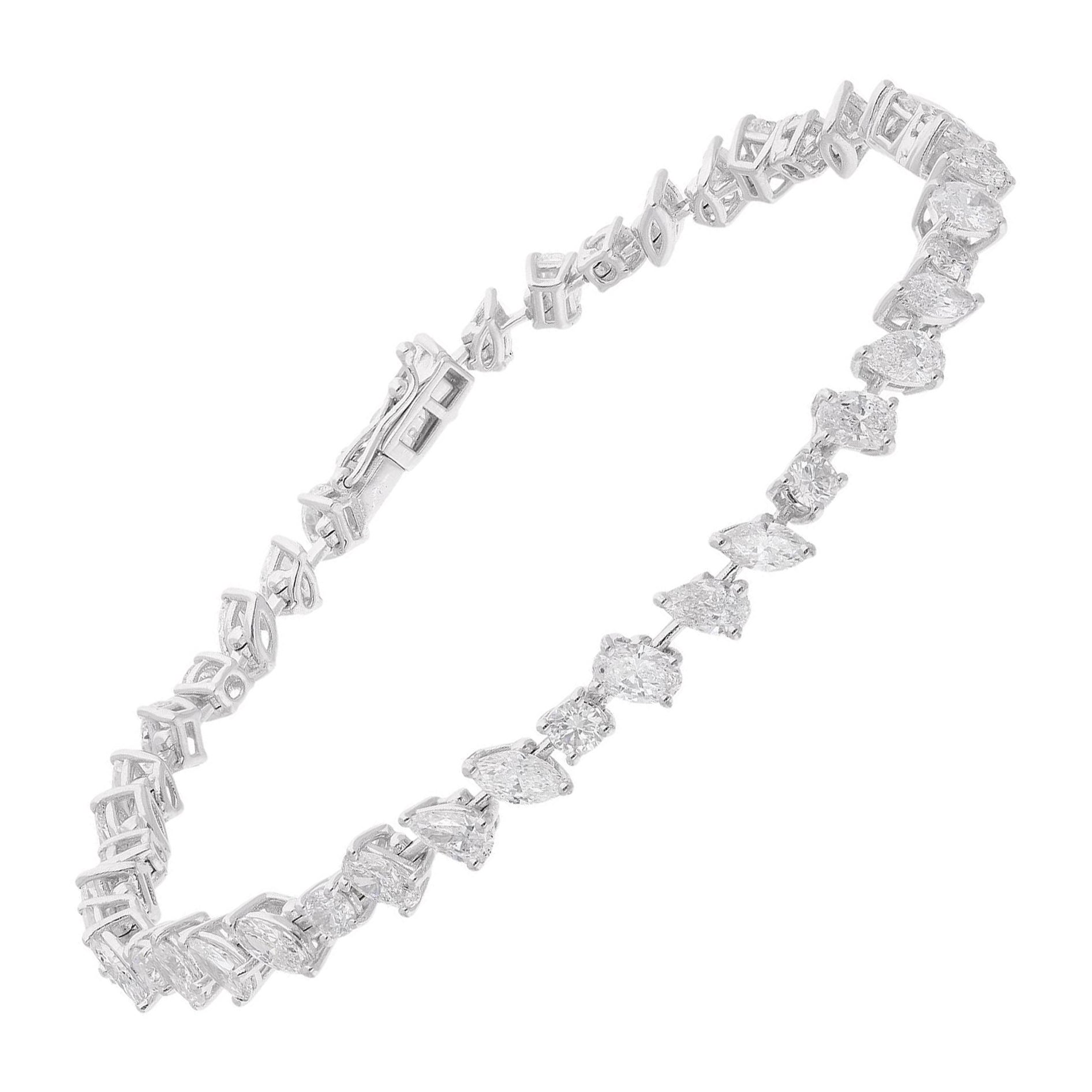 Pulsera de tenis hecha a mano con diamantes talla múltiple de 6,48 quilates Joyas de oro blanco de 18 quilates