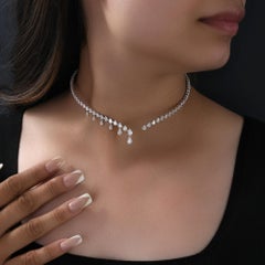 Handmade 6.75 Carat SI/H Diamond Drop Collar Necklace 14 Karat White Gold