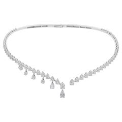 Handmade 6.75 Carat SI/H Diamond Drop Collar Necklace 14 Karat White Gold
