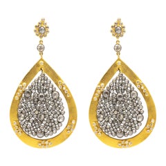 Handmade 6.8 Carat Rose Cut Diamonds Earrings 18 Karat Yellow Gold