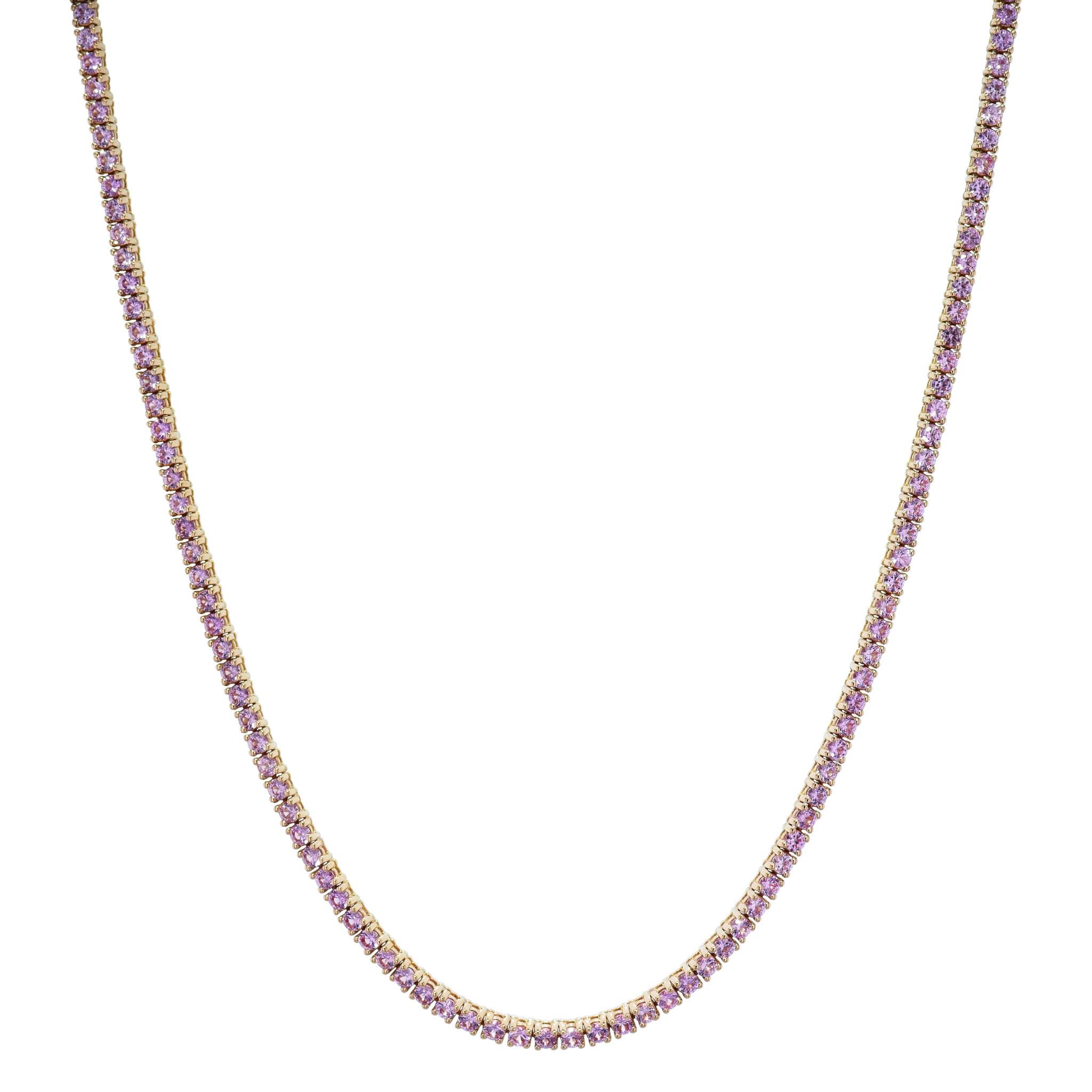 Brilliant Cut Handmade 7.58 Carat Pink Sapphire Tennis Necklace Rose Gold  For Sale