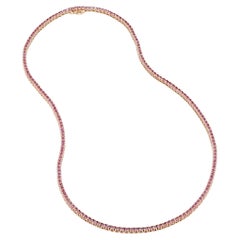 Handgefertigte 7,58 Karat rosa Saphir-Tennis-Halskette aus Roségold 