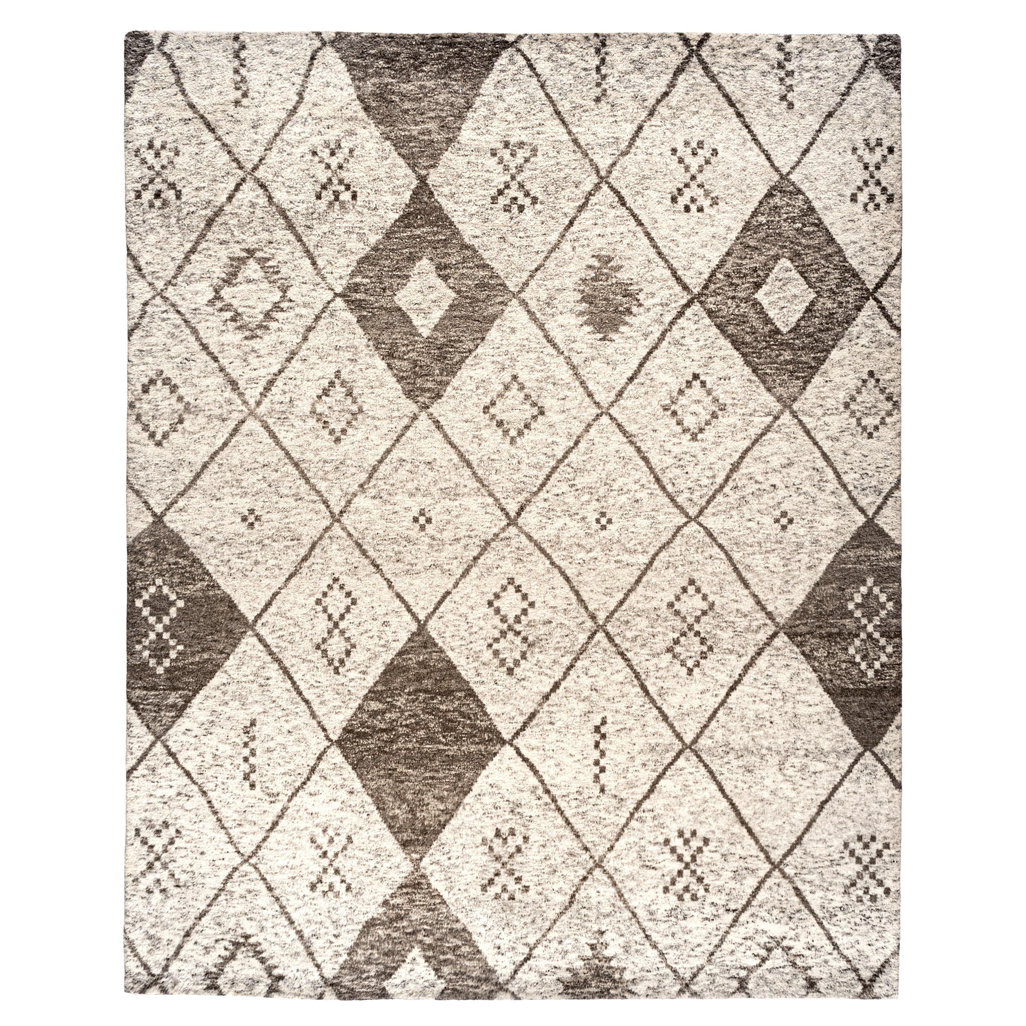 Handmade 8x10 Plush Moroccan Area Rug Beige and Brown Diamond Pattern