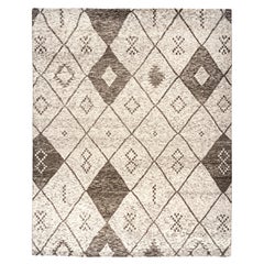 Handmade 8x10 Plush Moroccan Area Rug Beige and Brown Diamond Pattern
