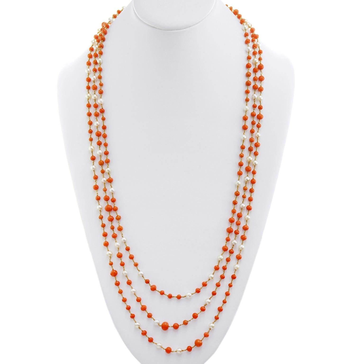 coral pearl gold necklace