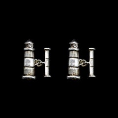 Handmade 925 Silver Lighthouse Shaped Cufflinks with 0, 04 Ct Small Diamonds