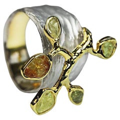 Handmade 925 Sterling Silver Astrala Chrysoberyl Ring with Gold and White