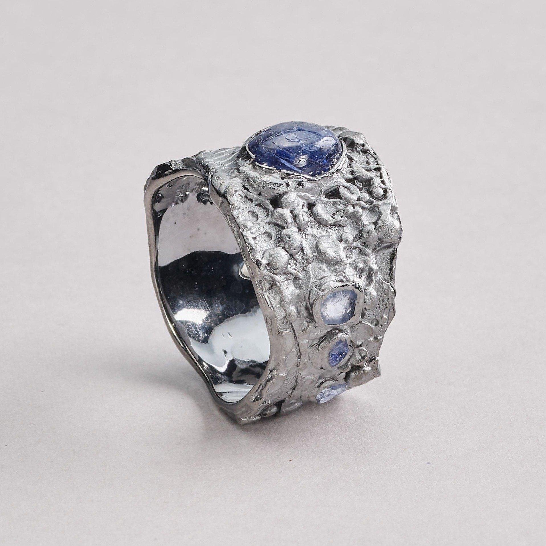 Handmade 925 Sterling Silver Tien Sapphire Ring by German Kabirski In New Condition For Sale In Riverside, CA