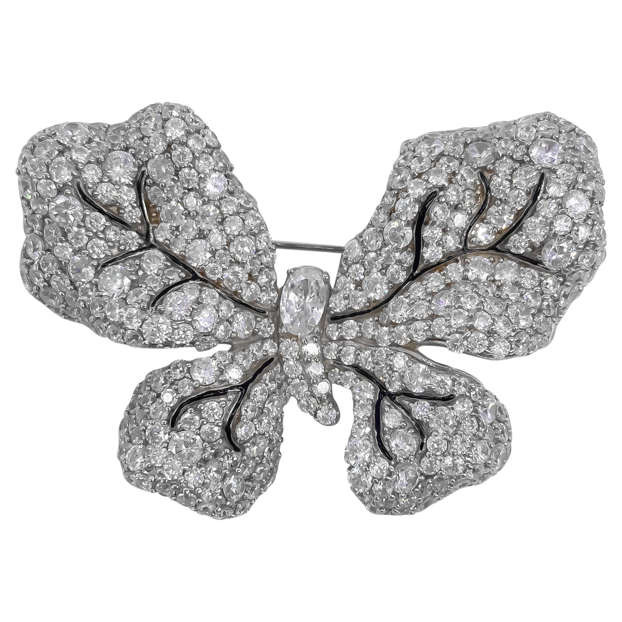 Handmade AAA Grade Cubic Zirconia Butterfly Brooch Sterling Silver For Sale