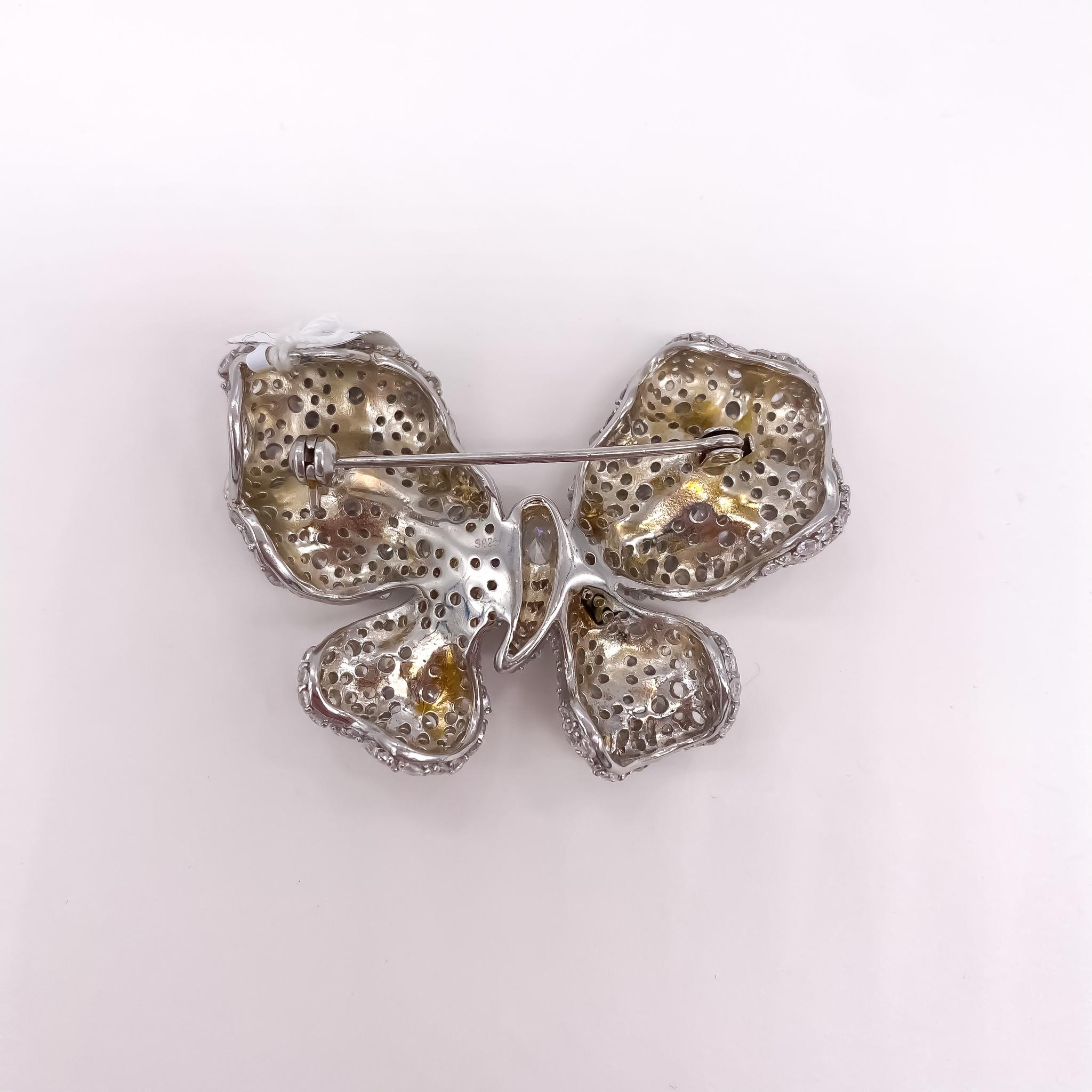 Contemporary Handmade AAA Grade Cubic Zirconia Butterfly Brooch Sterling Silver For Sale