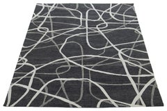 Tapis abstrait contemporain en laine, fait main, gris foncé