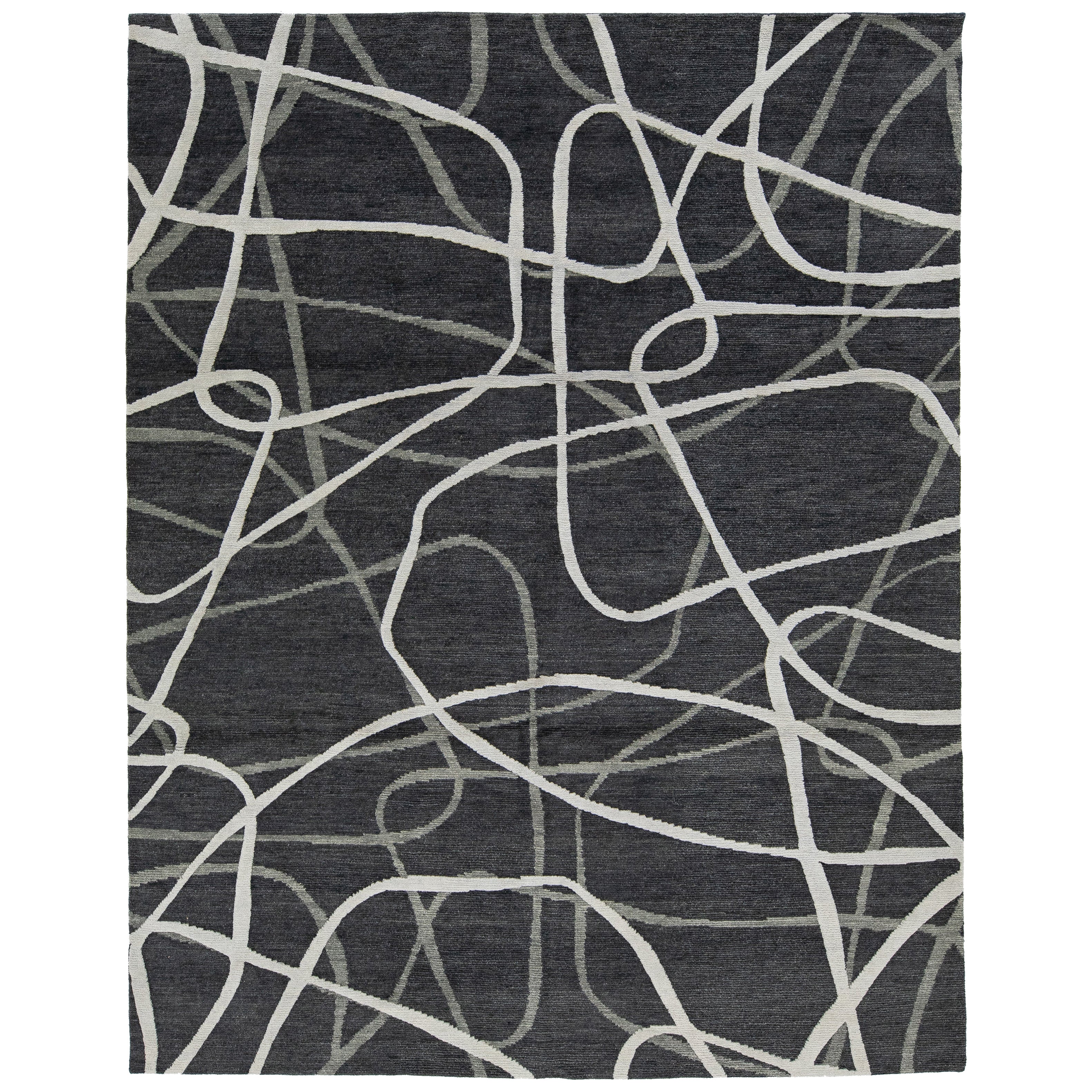 Handmade Abstract Contemporary Wool Rug In Dark Gray