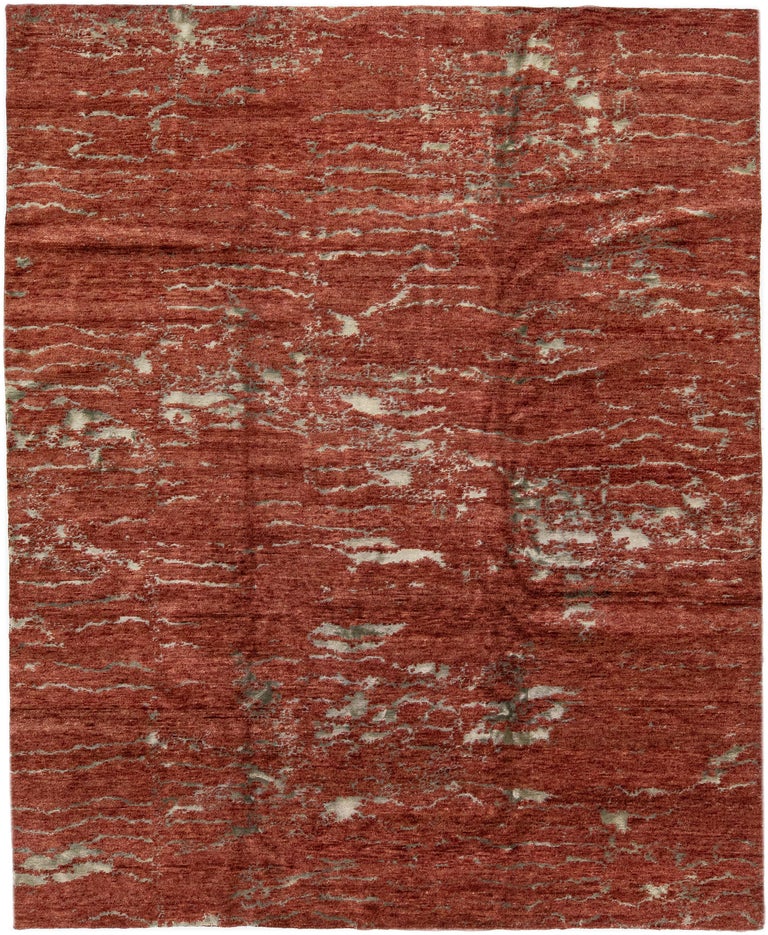 Handmade Abstract Copper Modern Wool and Silk Rug For Sale at 1stDibs