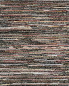 Handmade Abstract Striated Wool Rug in Charcoal, Rust and Gold Tones