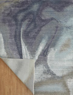 Handmade Abstract Wool Rug in Blue, Purple and Soft Neutrals Contemporary Design