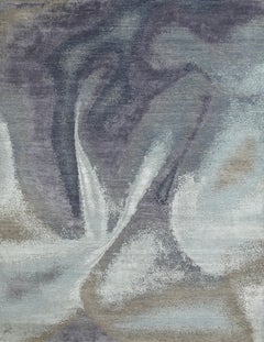Handmade Abstract Wool Rug in Blue, Purple and Soft Neutrals Contemporary Design