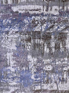 Handmade Abstract Wool Rug in Slate Grey, Blue & Ivory Contemporary Design