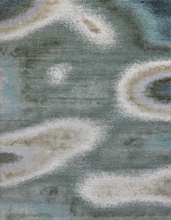 Handmade Abstract Wool Rug in Soft Green, Ivory and Neutral Tones Organic Design