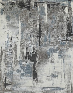 Handmade Abstract Wool Rug Ivory Grey Brown Soft Blue Contemporary Urban Design