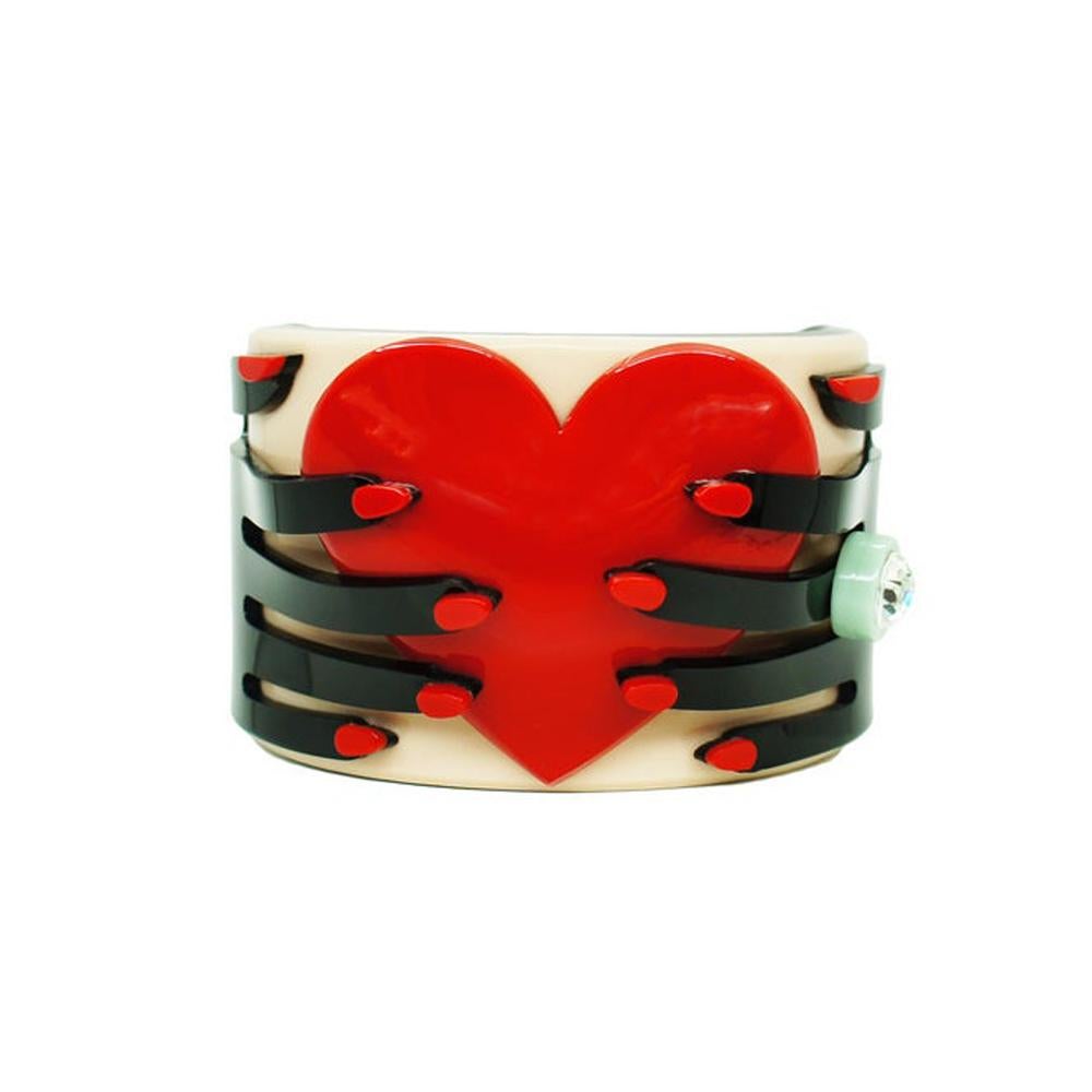 Handmade Acrylic Bracelet Hands & Heart Black / Rose For Sale