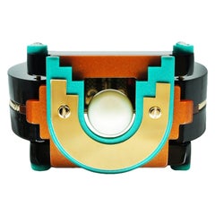 Handmade Acrylic Bracelet Maya Black / Turquoise Green