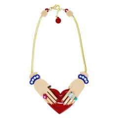Handmade Acrylic Chocker Necklace Hands and Heart/ Rose
