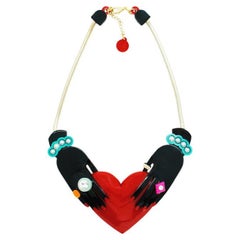 Handmade Acrylic Choker Necklace Hands and Heart / Black