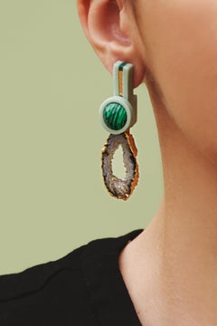 Handmade Acrylic Earring Geodo / Green