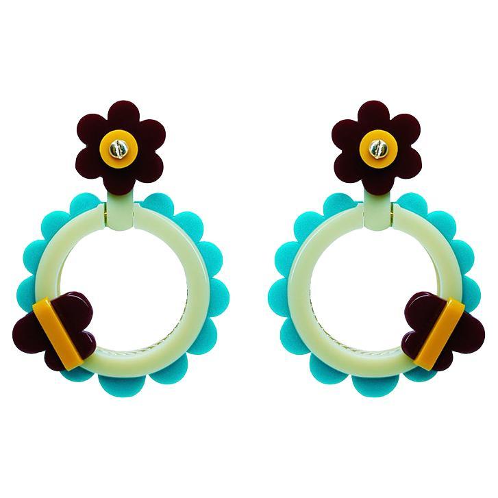 Handmade Acrylic Earring Sunflower / Turquoise For Sale