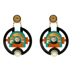 Handmade Acrylic Hoop Earrings Tikal / Turquoise Green