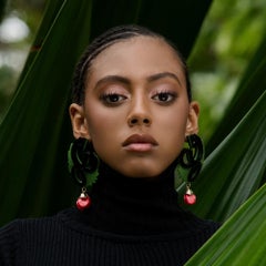 Handmade Acrylic Hoop Earrings Wild Flower / Cherry