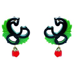 Handmade Acrylic Hoop Earrings Wild Flower / Cherry