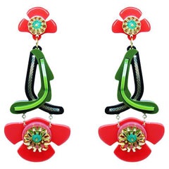 Handmade Acrylic Long Earring Wild Flower / Cherry