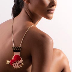 Handmade Acrylic Victorian Necklace Heart in Hand Burgundy