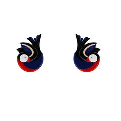 Handmade Acrylic Short Earring / Navy Blue