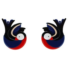 Handmade Acrylic Short Earring / Navy Blue