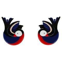 Handmade Acrylic Short Earring / Navy Blue