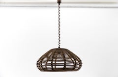 Handmade adjustable french provincial rattan ceiling lamp, 1960s