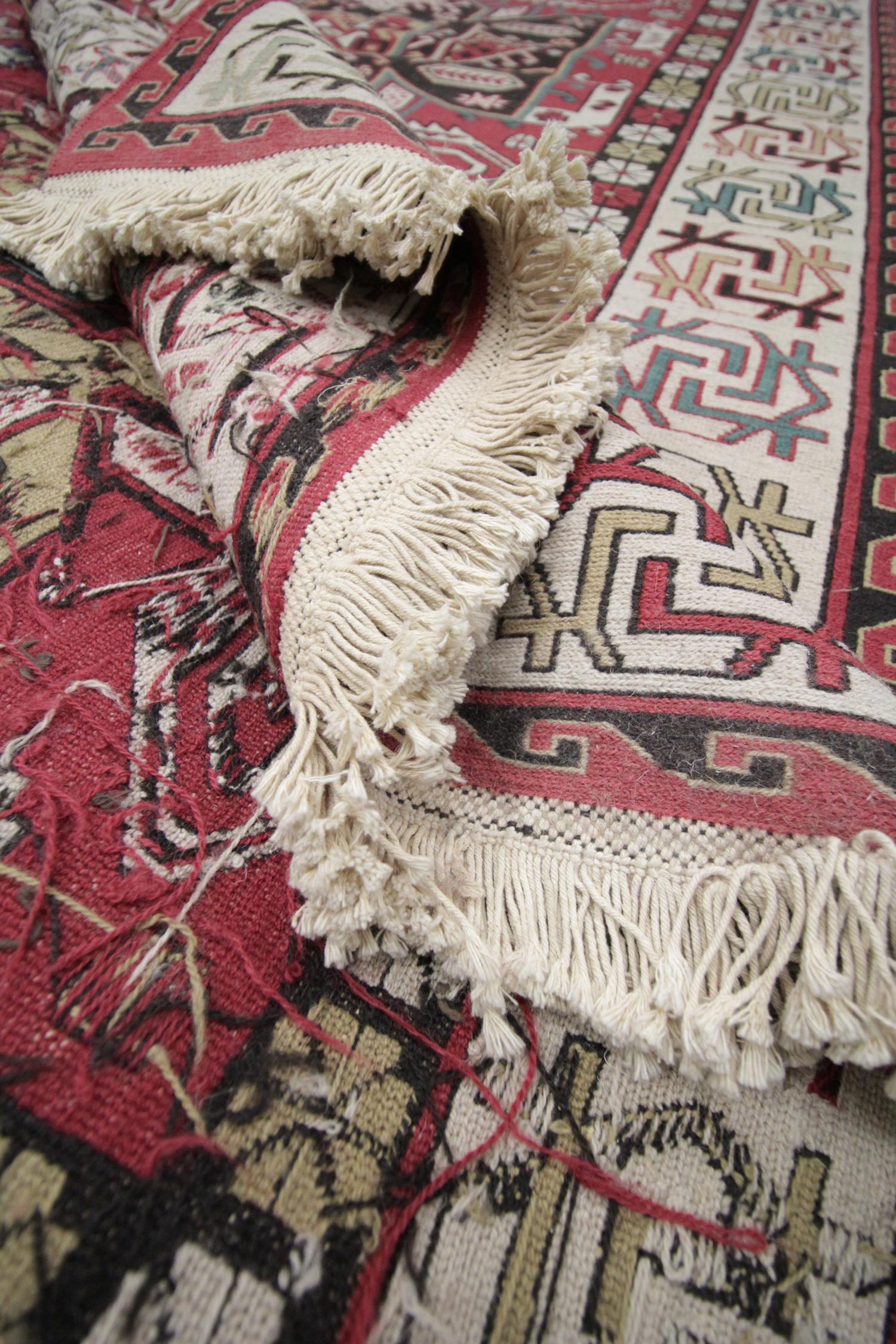 Hand-Knotted Handmade Kilim Rug Afghan Soumak Area Rug, Fine Wool Red Flatwoven Carpet For Sale