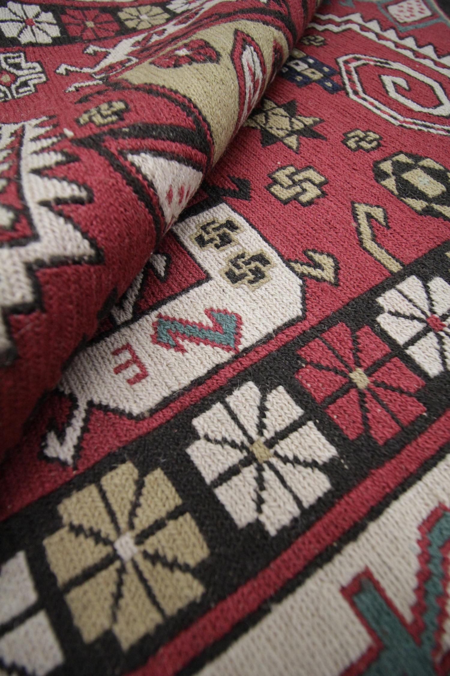 Contemporary Handmade Kilim Rug Afghan Soumak Area Rug, Fine Wool Red Flatwoven Carpet For Sale